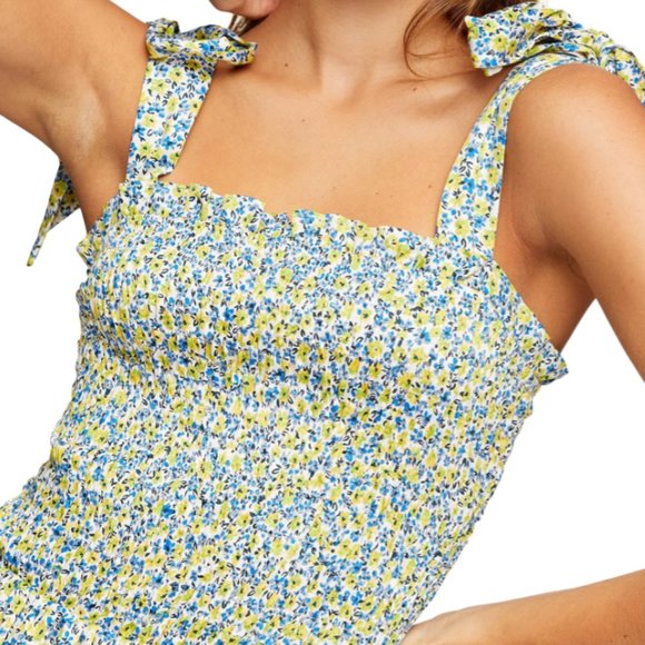 Topshop Tops - Floral Print Shirred Tank with Shoulder Ties